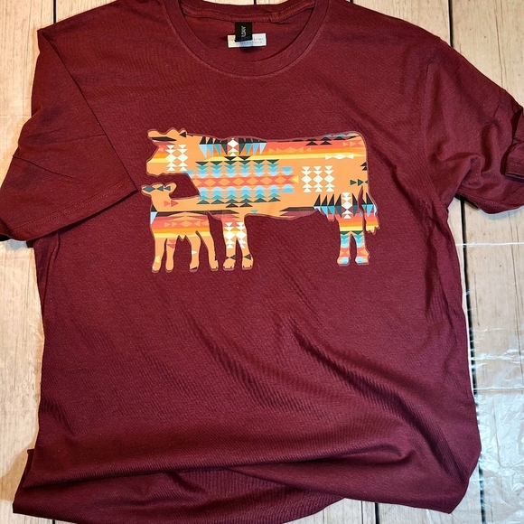 Southwestern Cow & Calf Graphic Tshirt - Tribal Aztec Print Shirt - Rustic Ranch - Picture 8 of 10